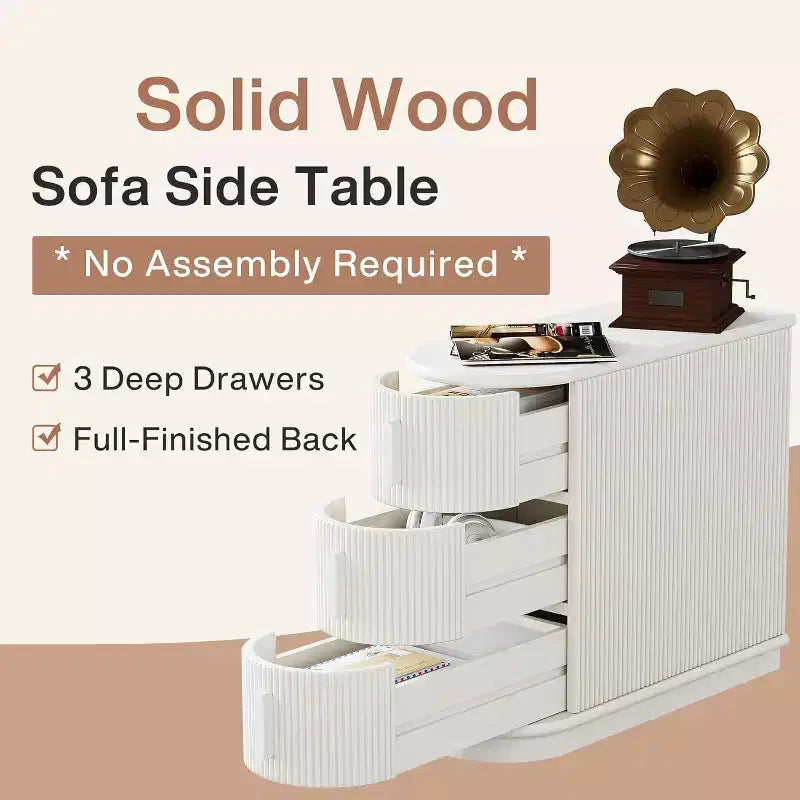 Tavolino con 3 cassetti Slim, Finitura Noce, Legno massello e MDF, Nessun montaggio richiesto