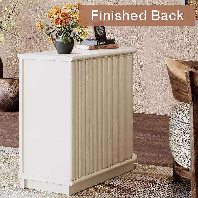 Tavolino con 3 cassetti Slim, Finitura Noce, Legno massello e MDF, Nessun montaggio richiesto