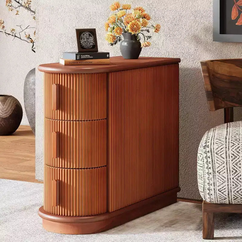 Tavolino con 3 cassetti Slim, Finitura Noce, Legno massello e MDF, Nessun montaggio richiesto