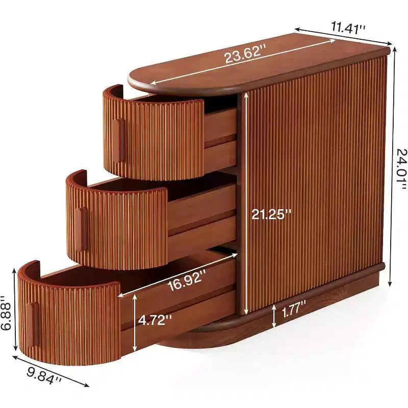 Tavolino con 3 cassetti Slim, Finitura Noce, Legno massello e MDF, Nessun montaggio richiesto
