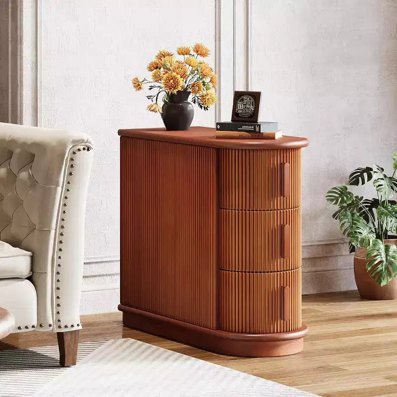 Tavolino con 3 cassetti Slim, Finitura Noce, Legno massello e MDF, Nessun montaggio richiesto