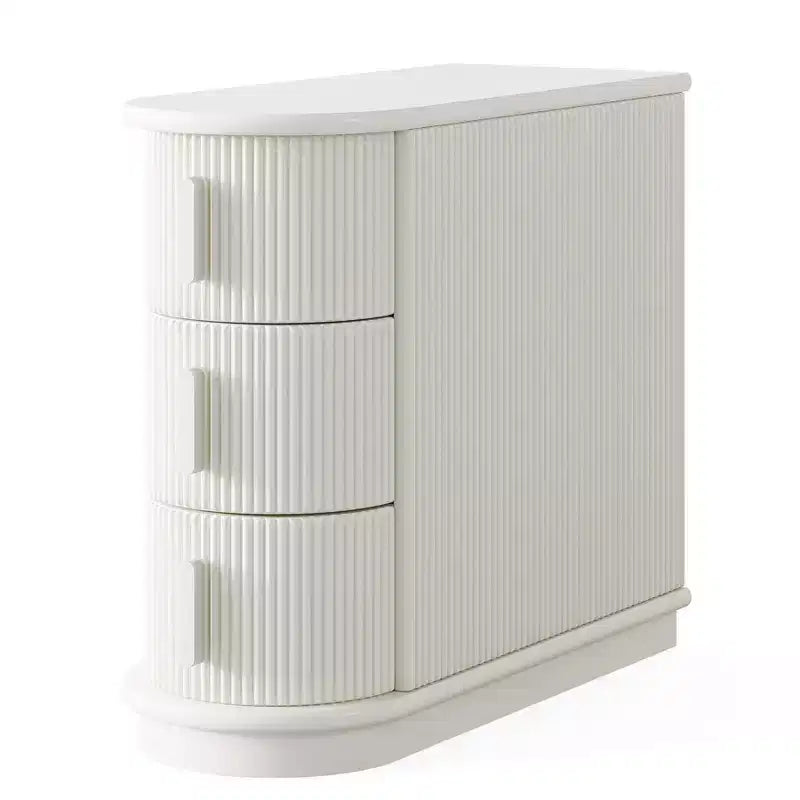 Tavolino con 3 cassetti Slim, Finitura Noce, Legno massello e MDF, Nessun montaggio richiesto
