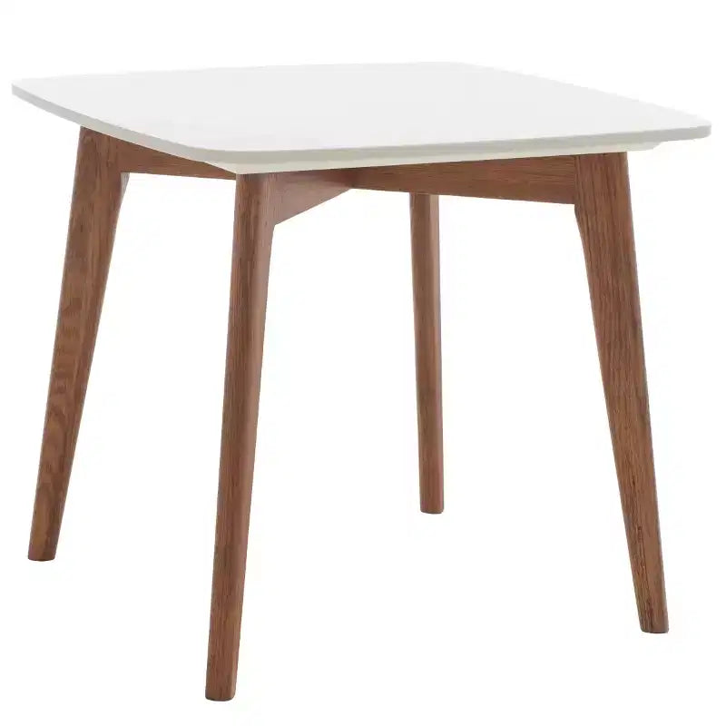 Tavolino finale quadrato, piano in finto marmo bianco, gambe in rovere, stile metà secolo, 50,8 cm L x 50,8 cm P x 45,7 cm H