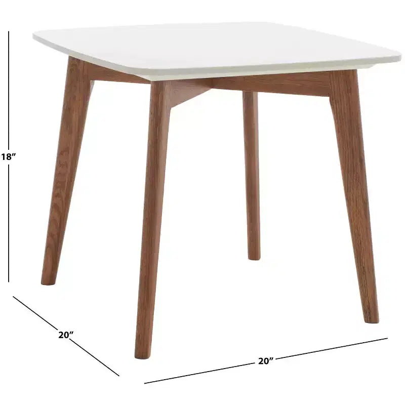 Tavolino finale quadrato, piano in finto marmo bianco, gambe in rovere, stile metà secolo, 50,8 cm L x 50,8 cm P x 45,7 cm H