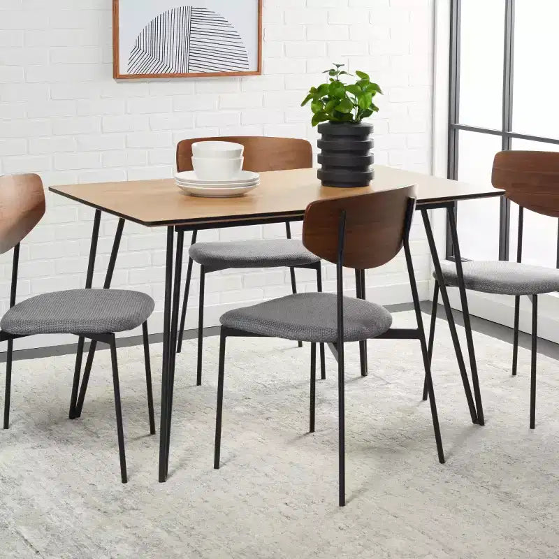 Tavolo da pranzo industriale per 4 persone, piano in mogano, base con gambe miste, 120 cm L x 80 cm P x 76 cm H
