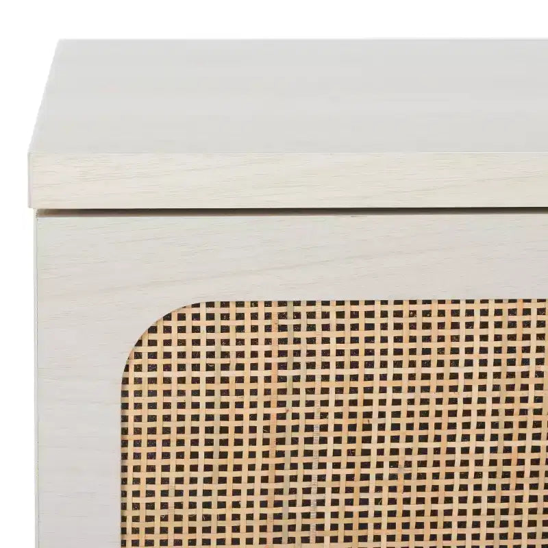 Cassettiera a 3 cassetti con rete in rattan, superficie in legno di gomma, ferramenta antiribaltamento, capacità 79 kg