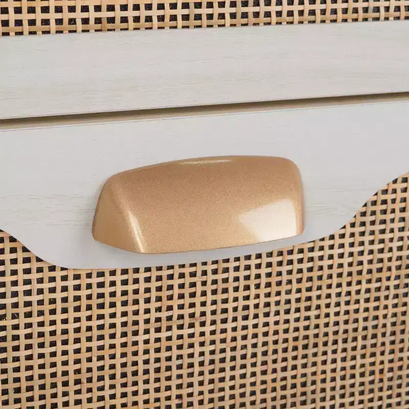 Cassettiera a 3 cassetti con rete in rattan, superficie in legno di gomma, ferramenta antiribaltamento, capacità 79 kg