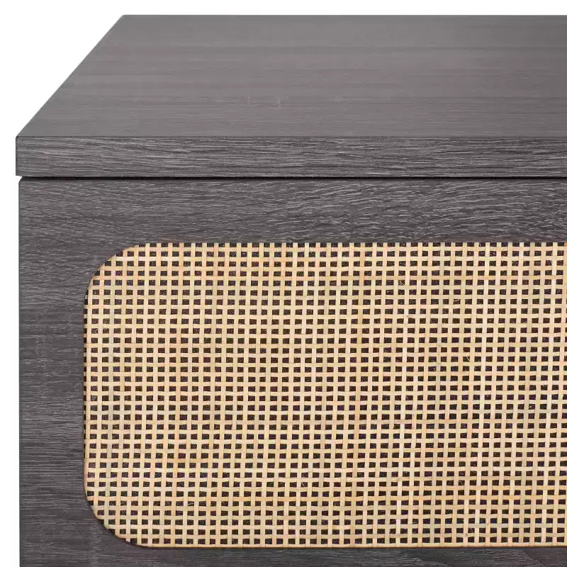 Cassettiera a 3 cassetti con rete in rattan, superficie in legno di gomma, ferramenta antiribaltamento, capacità 79 kg