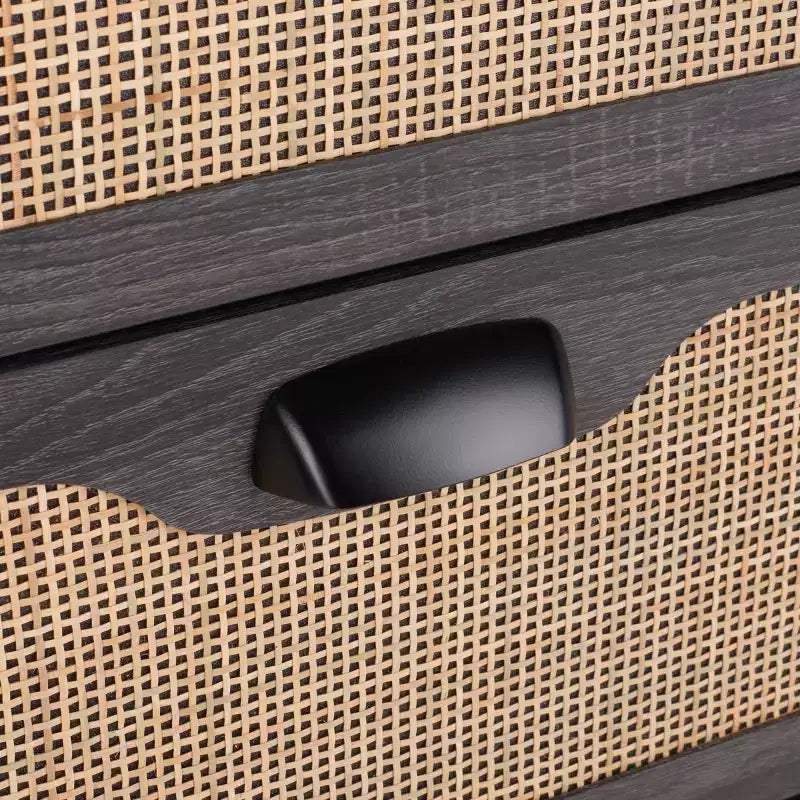Cassettiera a 3 cassetti con rete in rattan, superficie in legno di gomma, ferramenta antiribaltamento, capacità 79 kg