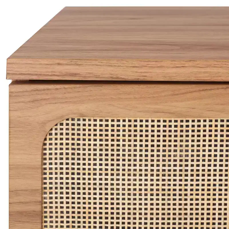 Cassettiera a 3 cassetti con rete in rattan, superficie in legno di gomma, ferramenta antiribaltamento, capacità 79 kg
