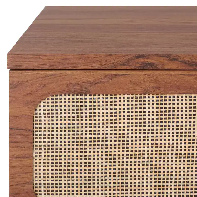 Cassettiera a 3 cassetti con rete in rattan, superficie in legno di gomma, ferramenta antiribaltamento, capacità 79 kg