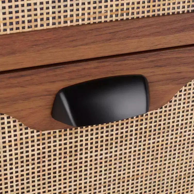 Cassettiera a 3 cassetti con rete in rattan, superficie in legno di gomma, ferramenta antiribaltamento, capacità 79 kg