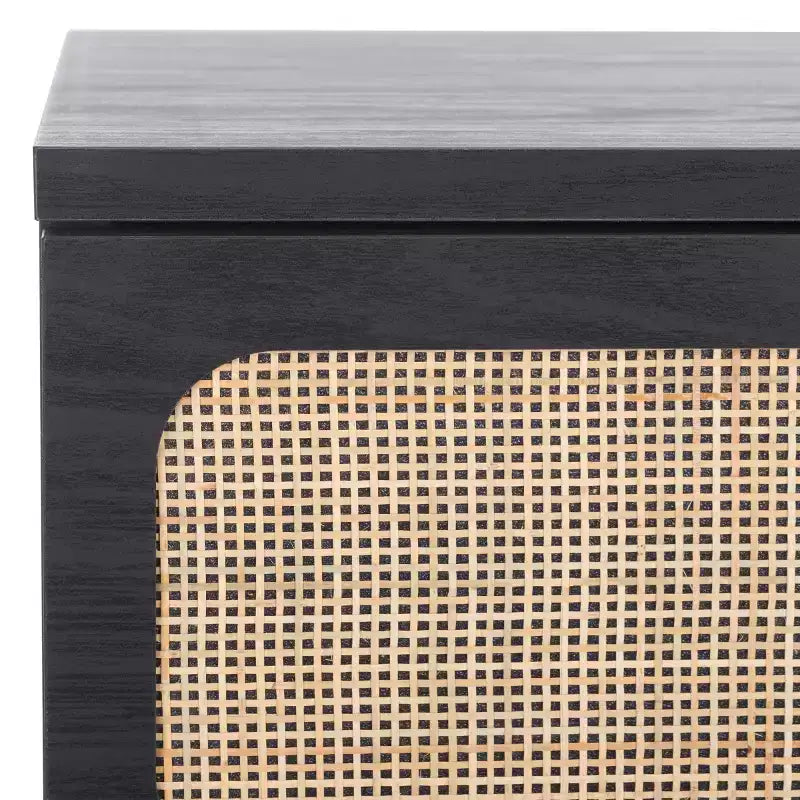 Cassettiera a 3 cassetti con rete in rattan, superficie in legno di gomma, ferramenta antiribaltamento, capacità 79 kg