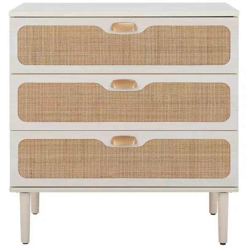 Cassettiera a 3 cassetti con rete in rattan, superficie in legno di gomma, ferramenta antiribaltamento, capacità 79 kg