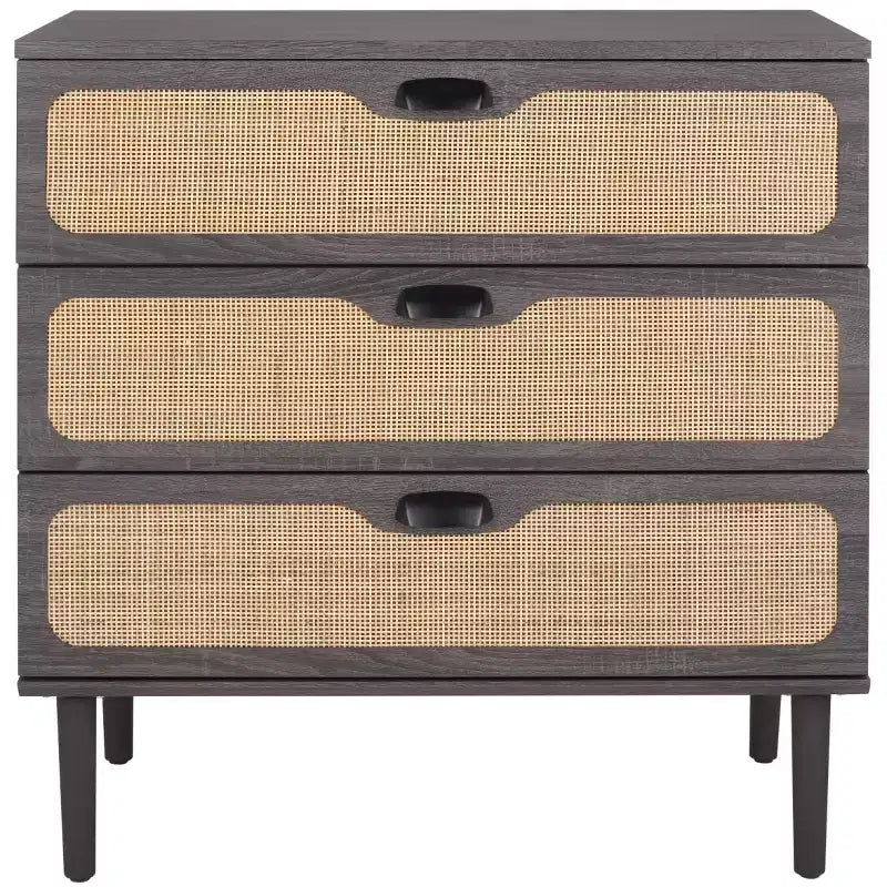 Cassettiera a 3 cassetti con rete in rattan, superficie in legno di gomma, ferramenta antiribaltamento, capacità 79 kg