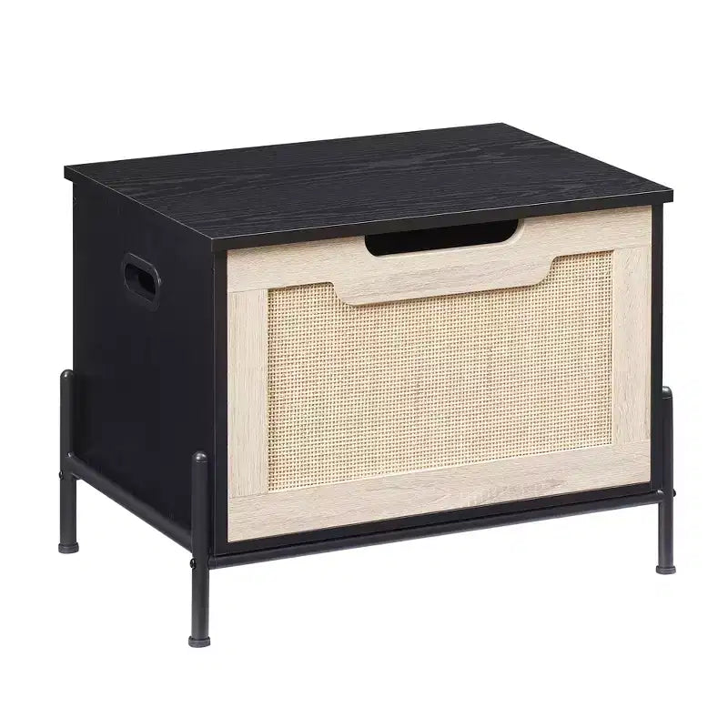 Panca contenitore in rattan con cuscino, nera, 60 cm L x 40 cm P x 46 cm A, ingresso