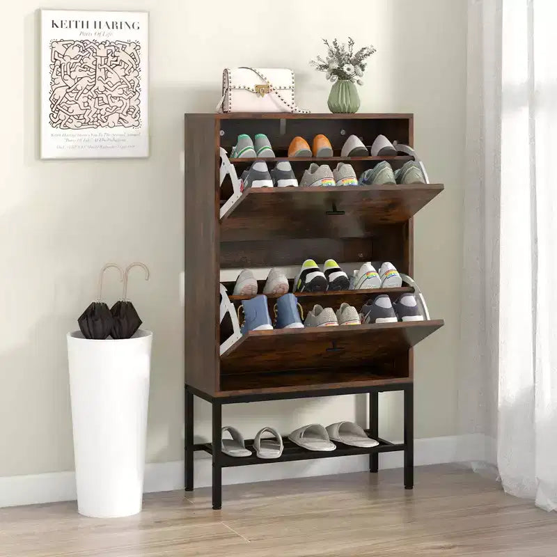 Scarpiera Industriale con 2 Cassetti a Ribalta e 1 Ripiano Inferiore, Contiene 15 Paia, 59,7 cm L x 24,1 cm P x 106,7 cm H