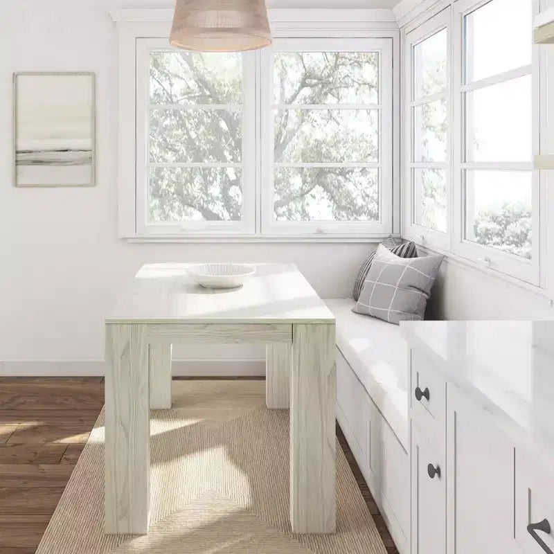 Tavolo da pranzo moderno in legno massiccio da 122 cm, per 4 persone, finitura spazzolata, piano in pino, 122 cm L x 81 cm P x 76 cm H
