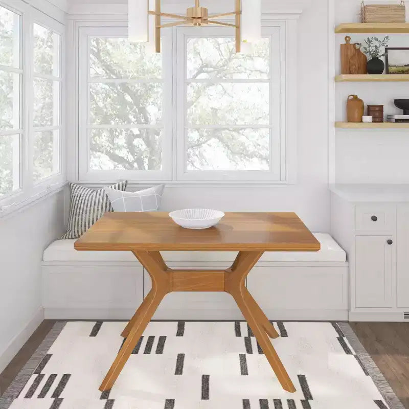Tavolo da Pranzo Rettangolare 122 cm per 4 Persone, Piano in Pino Massello, Base con Gambe Incrociate, Stile Scandinavo