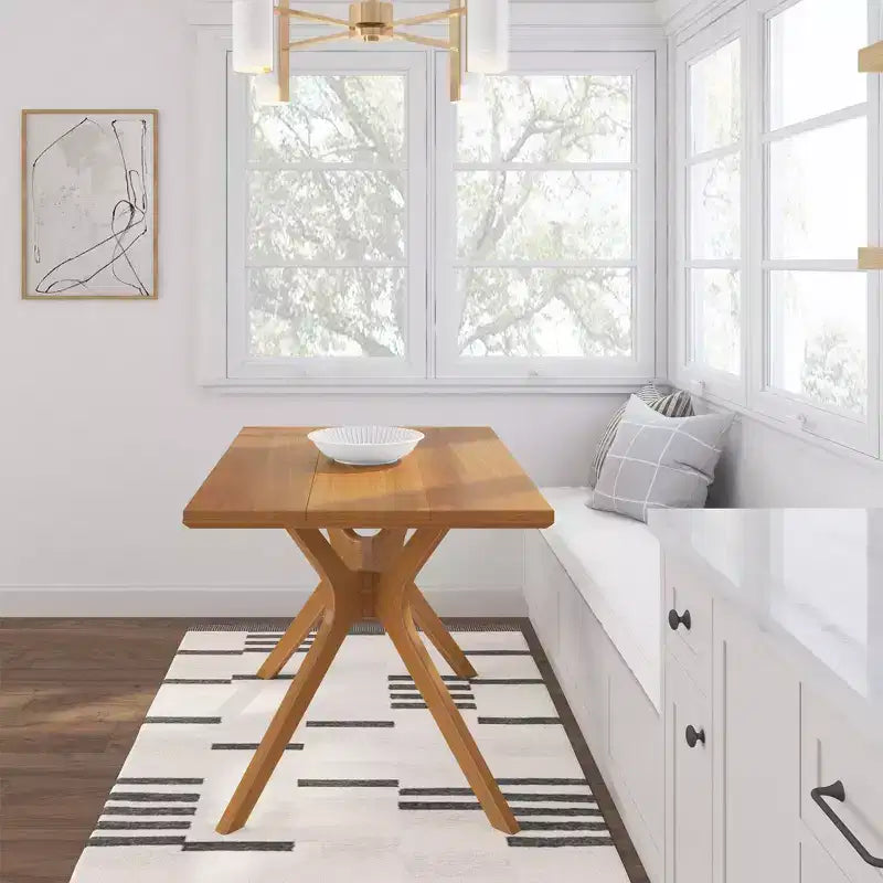 Tavolo da Pranzo Rettangolare 122 cm per 4 Persone, Piano in Pino Massello, Base con Gambe Incrociate, Stile Scandinavo