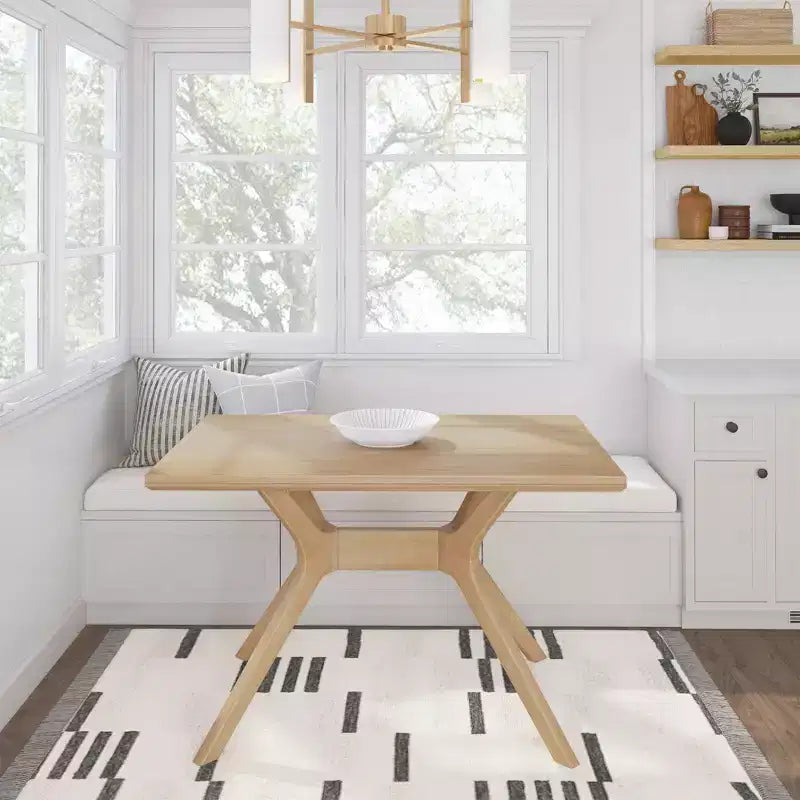 Tavolo da Pranzo Rettangolare 122 cm per 4 Persone, Piano in Pino Massello, Base con Gambe Incrociate, Stile Scandinavo