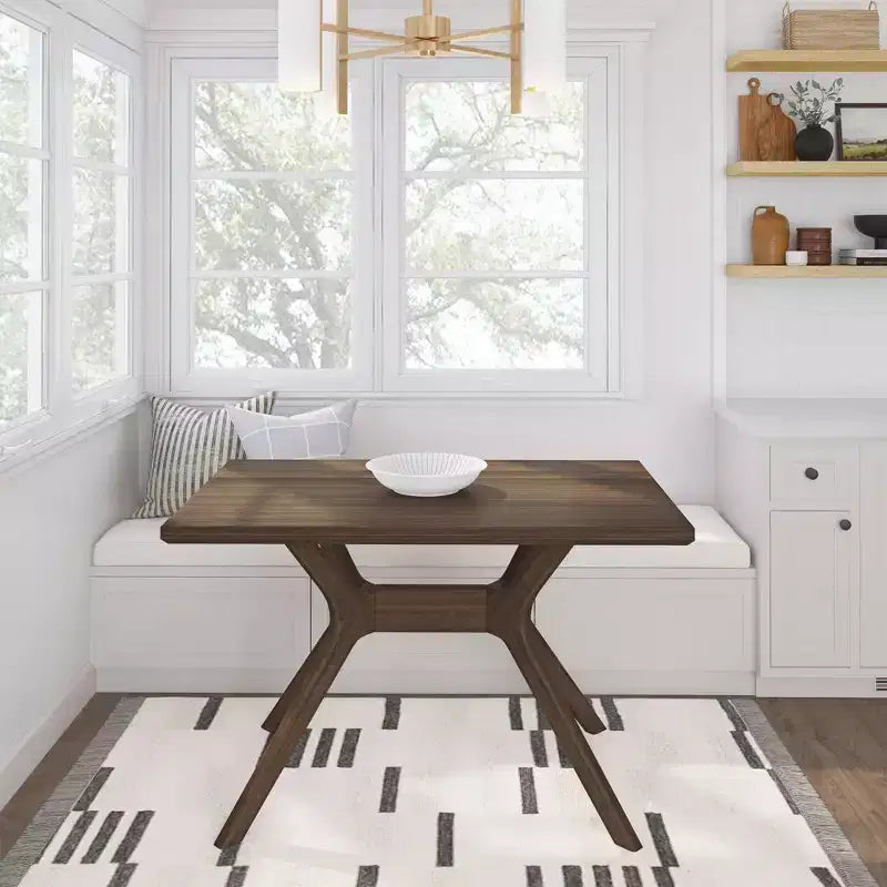 Tavolo da Pranzo Rettangolare 122 cm per 4 Persone, Piano in Pino Massello, Base con Gambe Incrociate, Stile Scandinavo