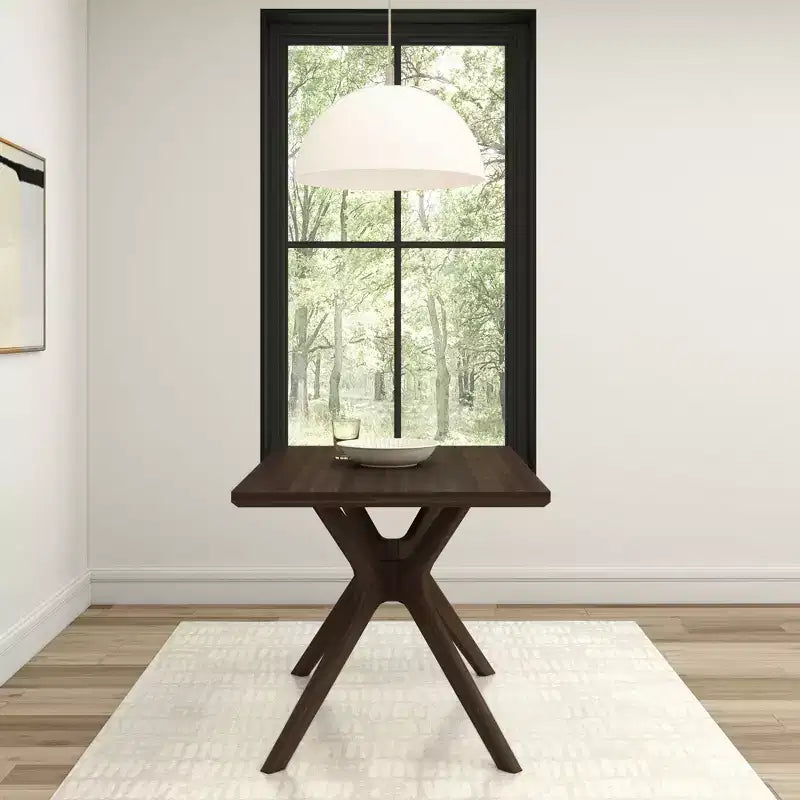 Tavolo da Pranzo Rettangolare 122 cm per 4 Persone, Piano in Pino Massello, Base con Gambe Incrociate, Stile Scandinavo