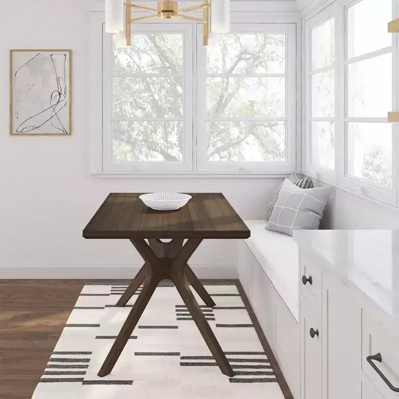 Tavolo da Pranzo Rettangolare 122 cm per 4 Persone, Piano in Pino Massello, Base con Gambe Incrociate, Stile Scandinavo