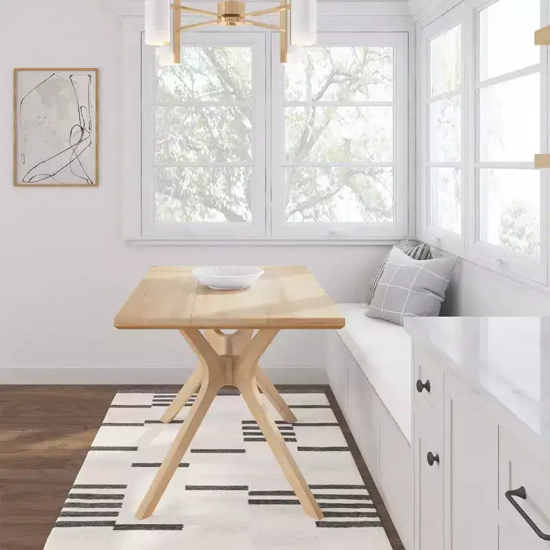 Tavolo da Pranzo Rettangolare 122 cm per 4 Persone, Piano in Pino Massello, Base con Gambe Incrociate, Stile Scandinavo