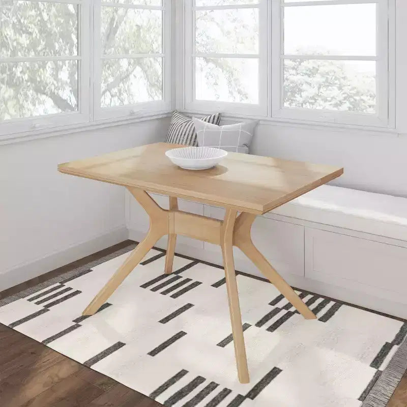 Tavolo da Pranzo Rettangolare 122 cm per 4 Persone, Piano in Pino Massello, Base con Gambe Incrociate, Stile Scandinavo