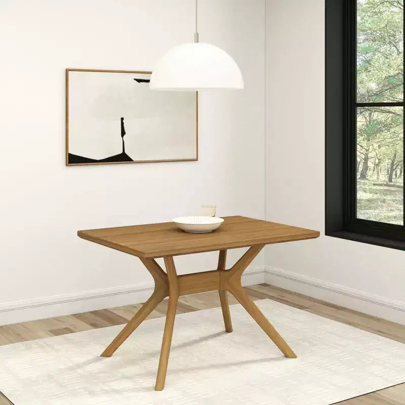 Tavolo da Pranzo Rettangolare 122 cm per 4 Persone, Piano in Pino Massello, Base con Gambe Incrociate, Stile Scandinavo
