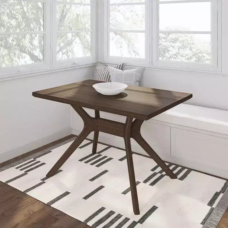 Tavolo da Pranzo Rettangolare 122 cm per 4 Persone, Piano in Pino Massello, Base con Gambe Incrociate, Stile Scandinavo