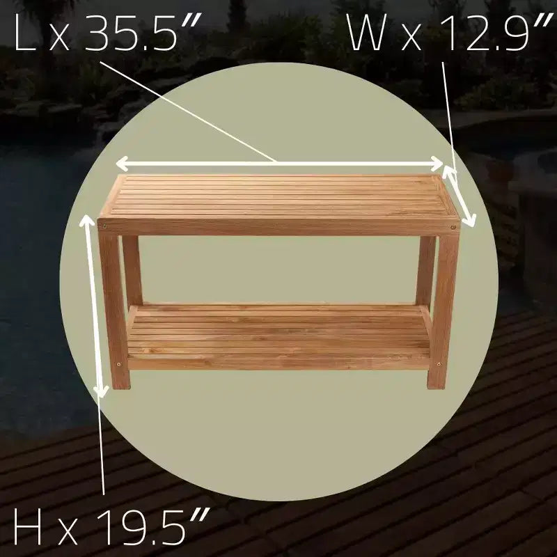 Panca doccia in teak con ripiano inferiore, resistente all'acqua, 35,5"L x 19,5"H, capacità 250 libbre