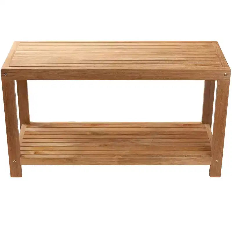 Panca doccia in teak con ripiano inferiore, resistente all'acqua, 35,5"L x 19,5"H, capacità 250 libbre