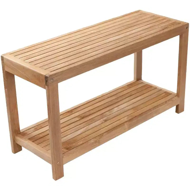 Panca doccia in teak con ripiano inferiore, resistente all'acqua, 35,5"L x 19,5"H, capacità 250 libbre