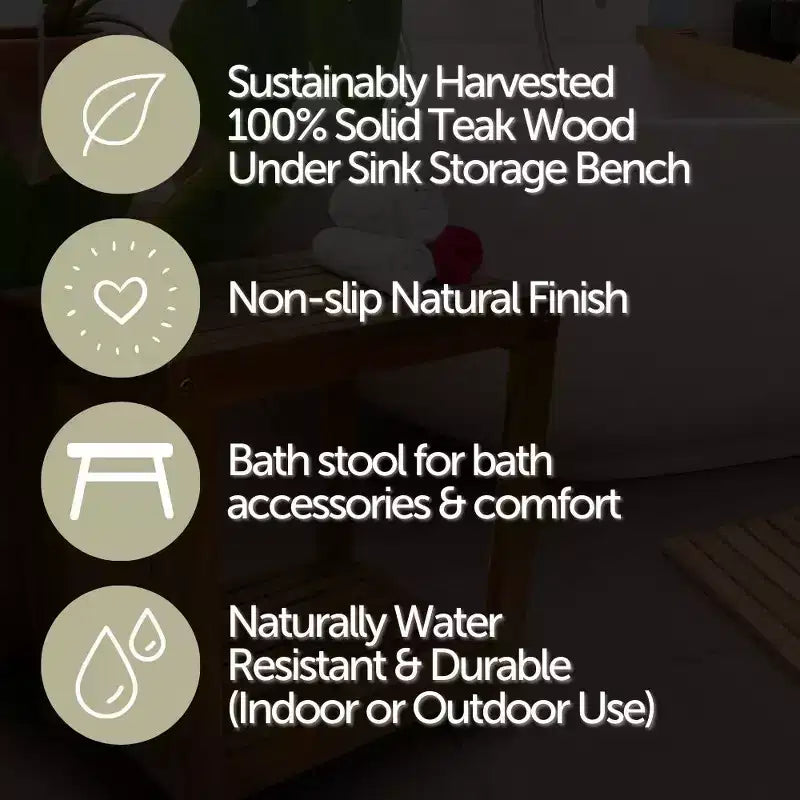 Panca doccia in teak con ripiano inferiore, resistente all'acqua, 35,5"L x 19,5"H, capacità 250 libbre