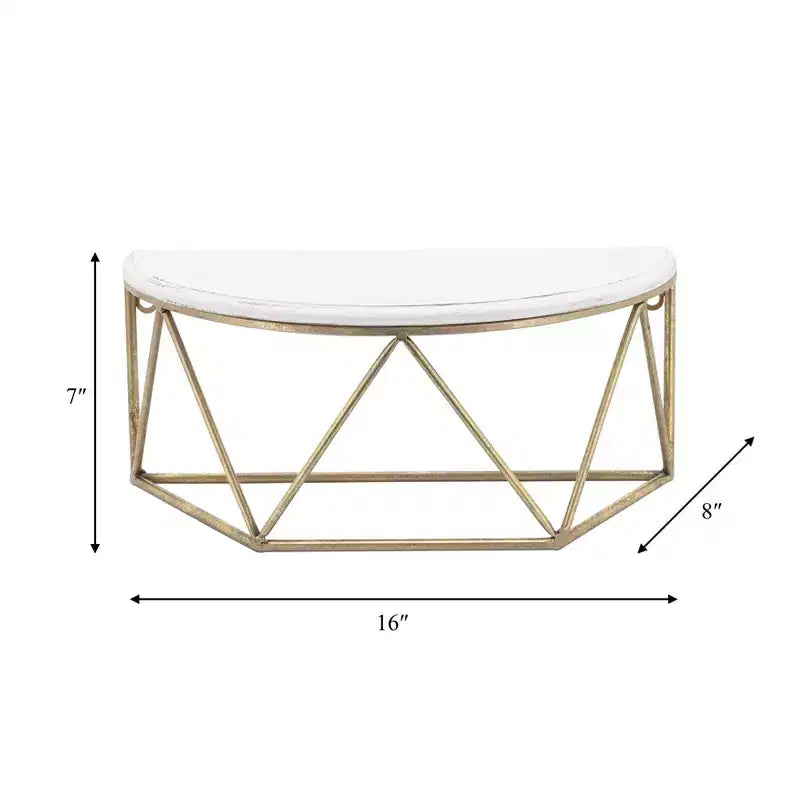 Mensola a muro a mezzaluna, metallo bianco e oro, mensola flottante a mezza luna, 40,6 cm L x 20,3 cm P x 17,8 cm H