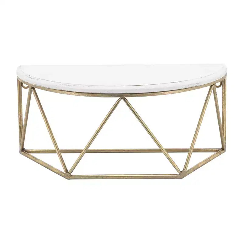 Mensola a muro a mezzaluna, metallo bianco e oro, mensola flottante a mezza luna, 40,6 cm L x 20,3 cm P x 17,8 cm H