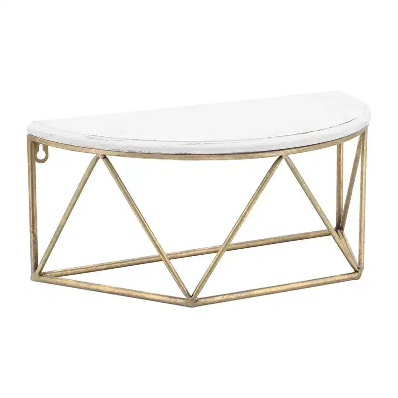 Mensola a muro a mezzaluna, metallo bianco e oro, mensola flottante a mezza luna, 40,6 cm L x 20,3 cm P x 17,8 cm H