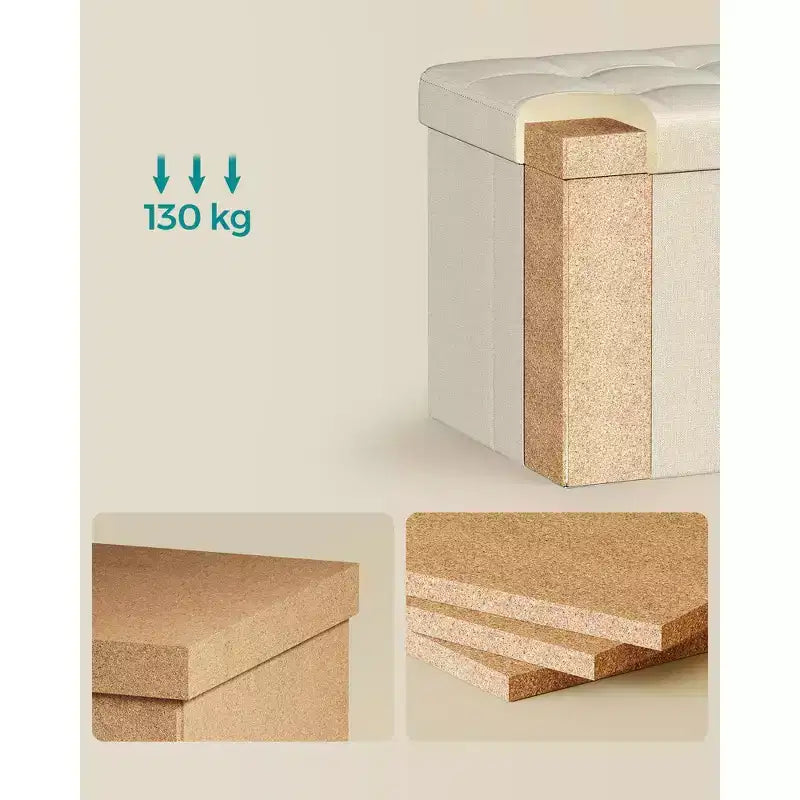 Pouf Contenitore Pieghevole Cubo, Tessuto effetto lino, Cubo da 30 cm, Capacità 130 kg, 23 Litri