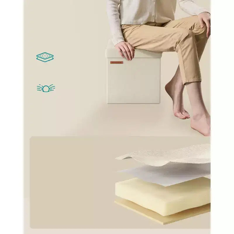 Pouf Contenitore Pieghevole Cubo, Tessuto effetto lino, Cubo da 30 cm, Capacità 130 kg, 23 Litri