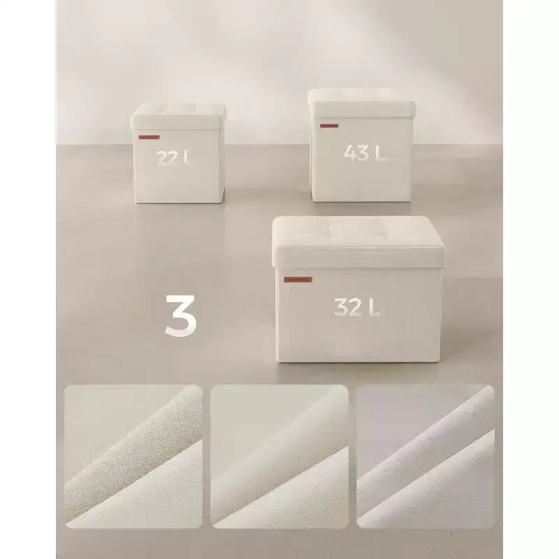 Pouf Contenitore Pieghevole Cubo, Tessuto effetto lino, Cubo da 30 cm, Capacità 130 kg, 23 Litri