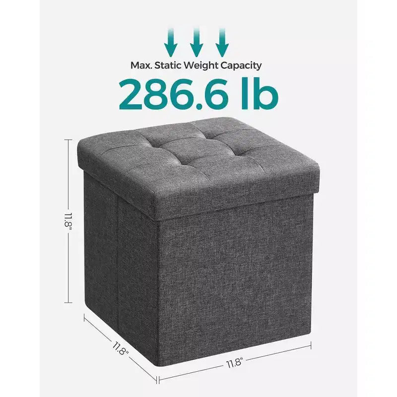 Pouf Contenitore Pieghevole Cubo, Tessuto effetto lino, Cubo da 30 cm, Capacità 130 kg, 23 Litri