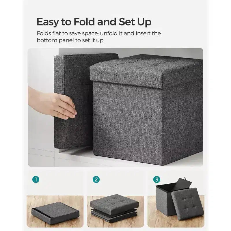 Pouf Contenitore Pieghevole Cubo, Tessuto effetto lino, Cubo da 30 cm, Capacità 130 kg, 23 Litri