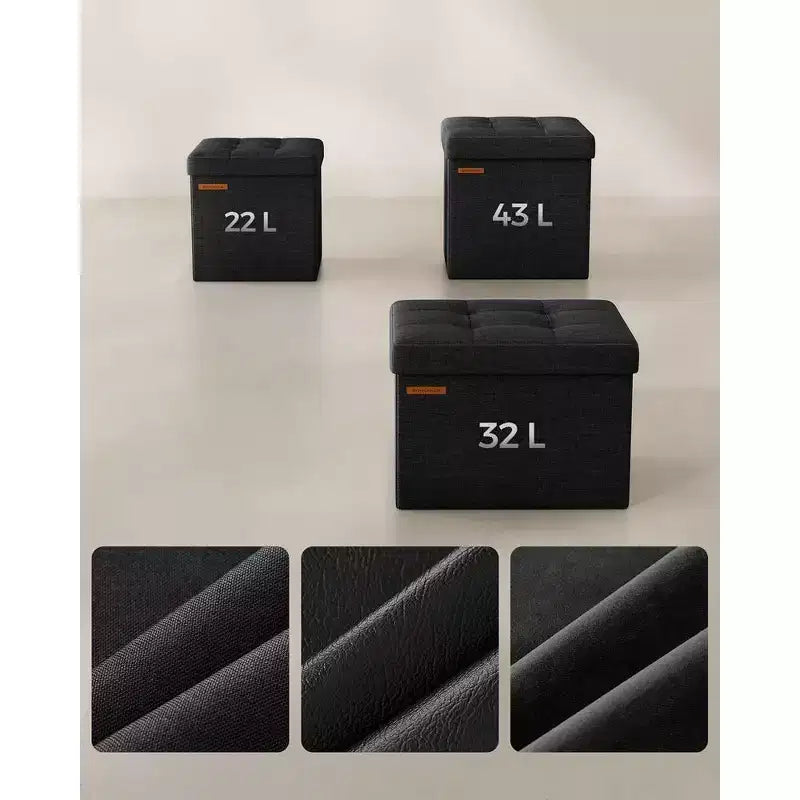 Pouf Contenitore Pieghevole Cubo, Tessuto effetto lino, Cubo da 30 cm, Capacità 130 kg, 23 Litri