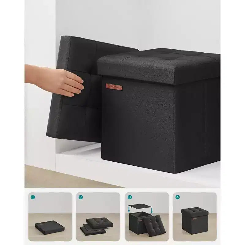 Pouf Contenitore Pieghevole Cubo, Tessuto effetto lino, Cubo da 30 cm, Capacità 130 kg, 23 Litri