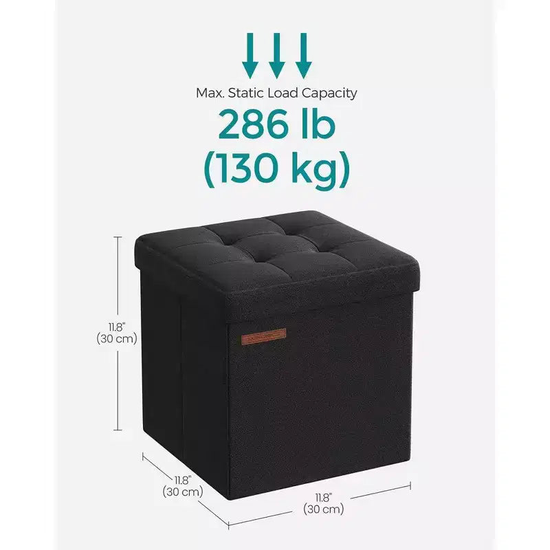 Pouf Contenitore Pieghevole Cubo, Tessuto effetto lino, Cubo da 30 cm, Capacità 130 kg, 23 Litri