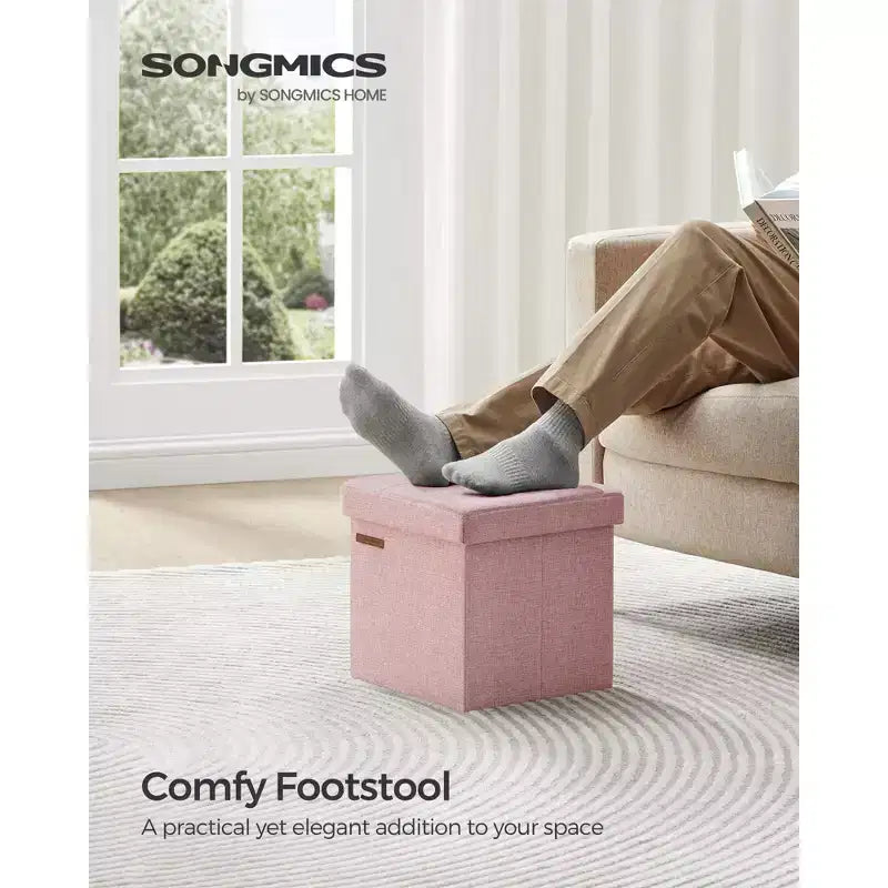 Pouf Contenitore Pieghevole Cubo, Tessuto effetto lino, Cubo da 30 cm, Capacità 130 kg, 23 Litri