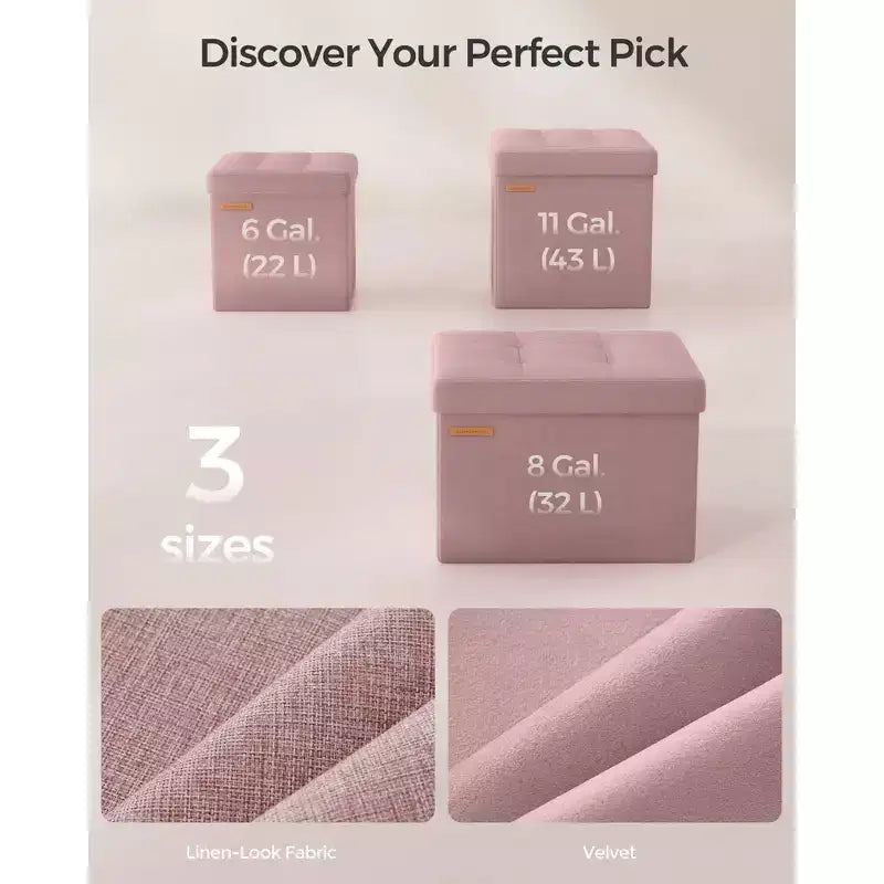 Pouf Contenitore Pieghevole Cubo, Tessuto effetto lino, Cubo da 30 cm, Capacità 130 kg, 23 Litri