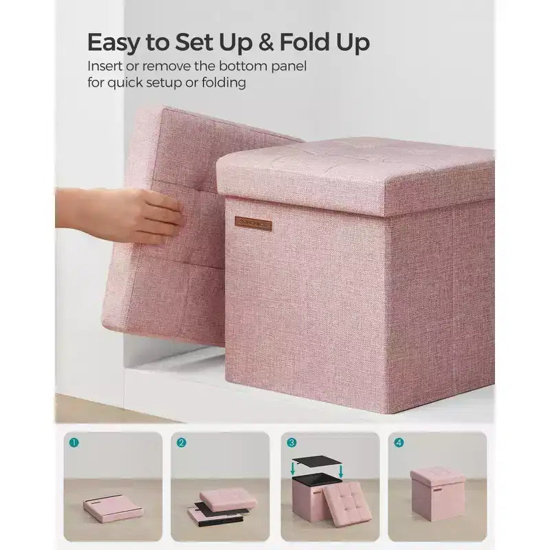 Pouf Contenitore Pieghevole Cubo, Tessuto effetto lino, Cubo da 30 cm, Capacità 130 kg, 23 Litri
